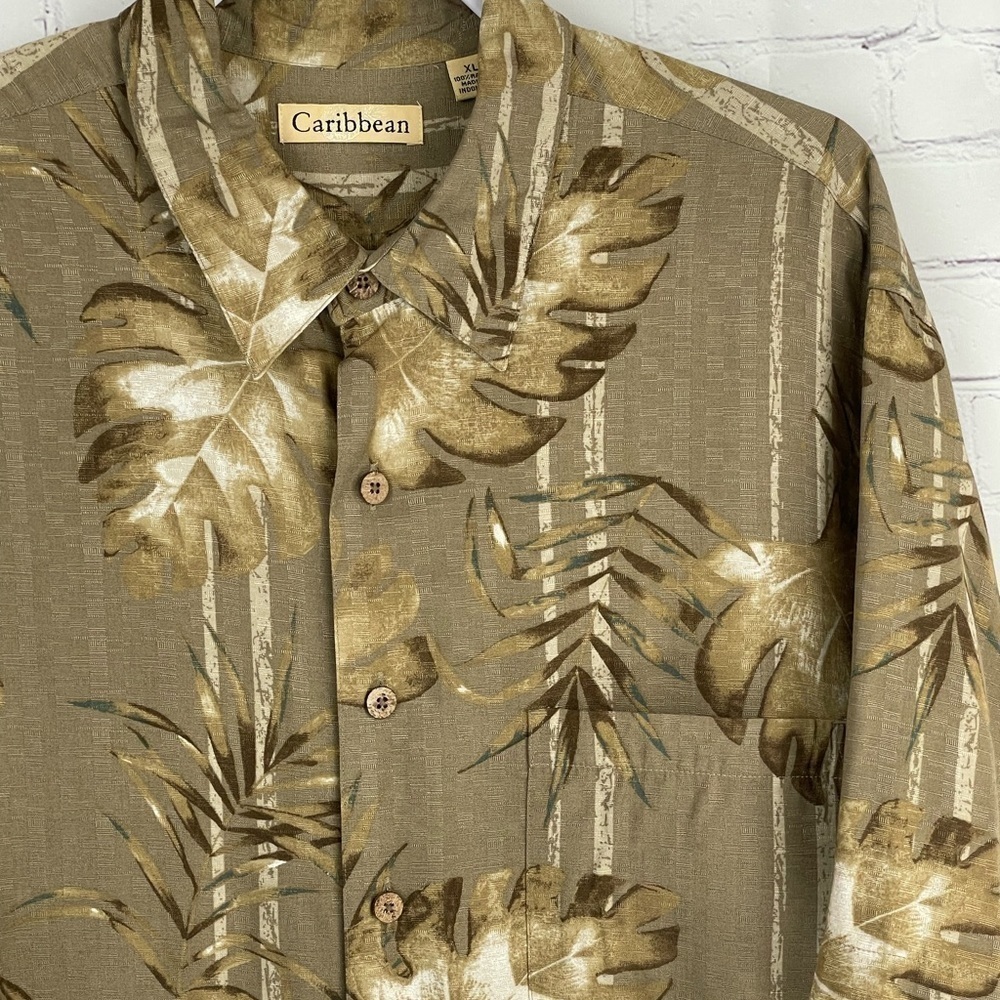 Caribbean Hawaiian Shirt Aloha/Camp Button Up Botanical Print Brown Size XL Mens - Picture 3 of 7